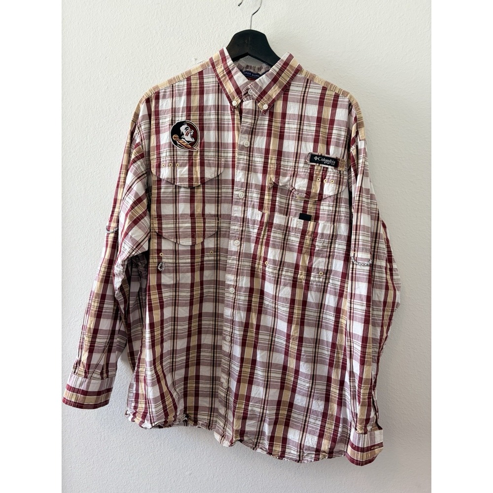 Columbia PFG Super Bonehead Men's Medium FSU Seminoles Plaid Long Sleeve Shirt